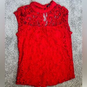 Heart Soul Vibrant Red Lace Blouse